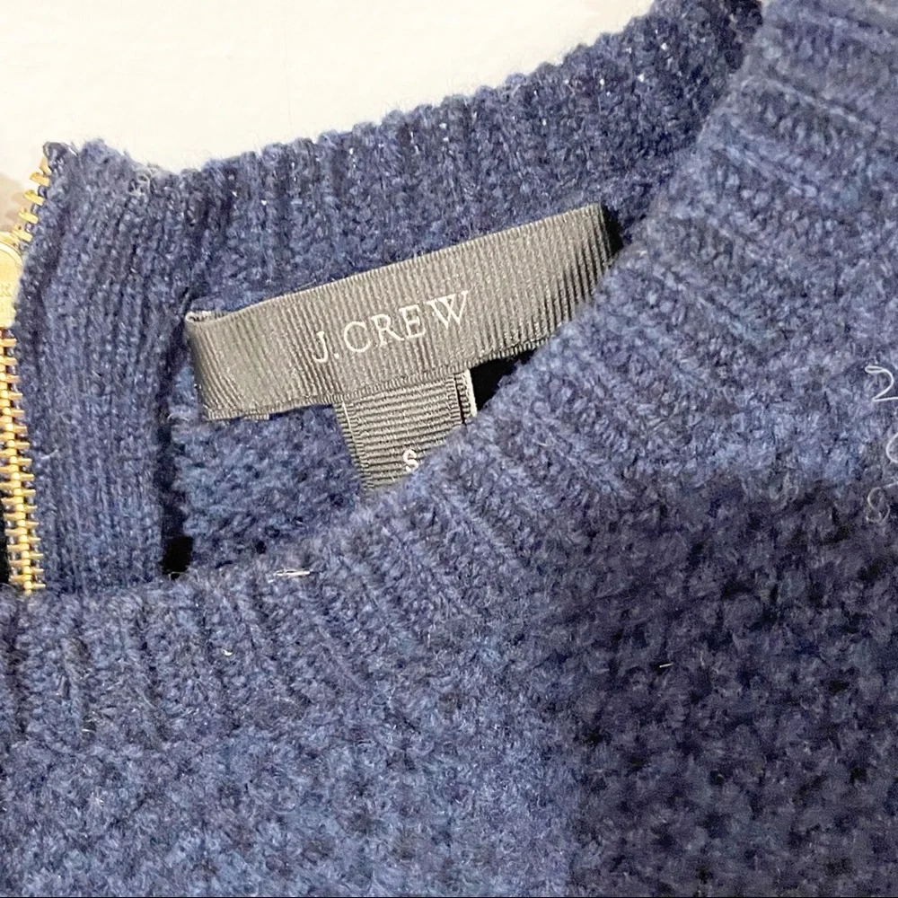 J. Crew Small Navy Waffle‎ Knit Lambswool Shirttail Crewneck Sweater